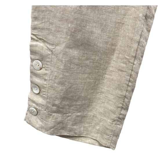Chico's Linen Resort Pants Sz 2 Beige Pull-On Wide Leg Button Hem Beach Travel - Picture 3 of 11